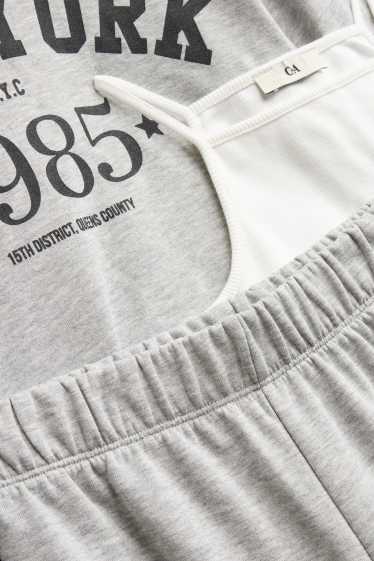 Kinder Mädchen - New York - Set - Hoodie, Top, Jogginghose - 3 teilig - grau-melange