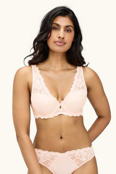 Dames - BH met beugels - PLUNGE - voorgevormd - roze