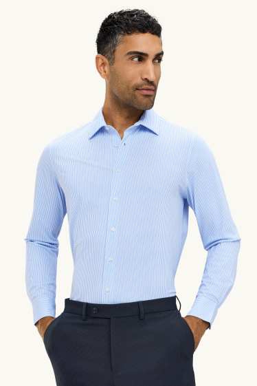 Men - Business shirt - slim fit - kent collar - Flex - striped - light blue