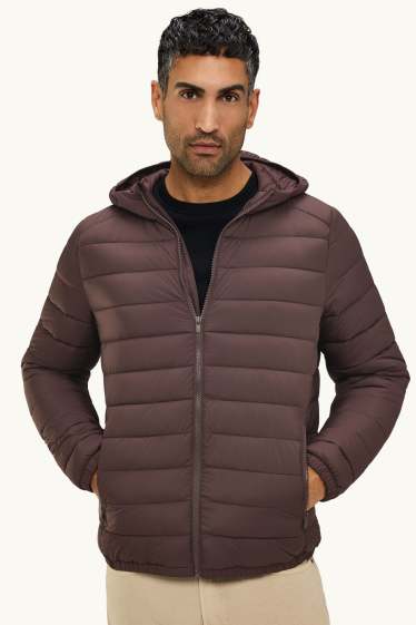 Men - Quilted jacket with hood - dark brown
