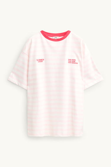 Femmes - T-shirt - Oversize - à rayures - blanc / rose