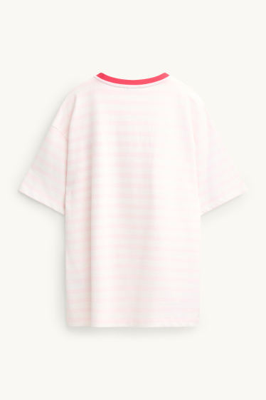 Femmes - T-shirt - Oversize - à rayures - blanc / rose