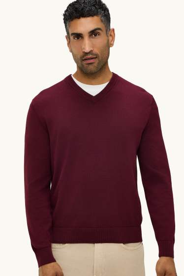 Herren - Pullover mit V-Ausschnitt - bordeaux