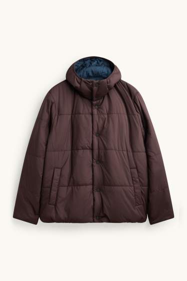Hommes - Doudoune réversible avec capuche - doublée - finition déperlante - marron / bleu foncé