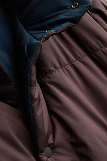 Hommes - Doudoune réversible avec capuche - doublée - finition déperlante - marron / bleu foncé