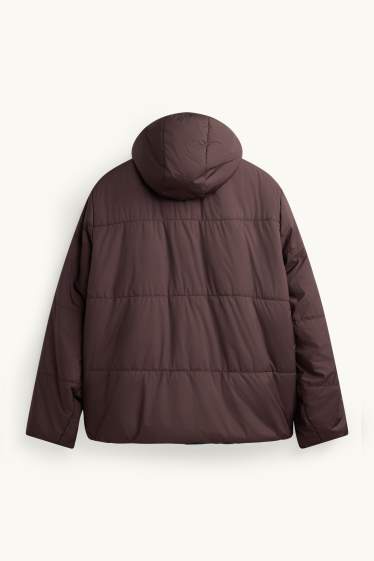 Hommes - Doudoune réversible avec capuche - doublée - finition déperlante - marron / bleu foncé