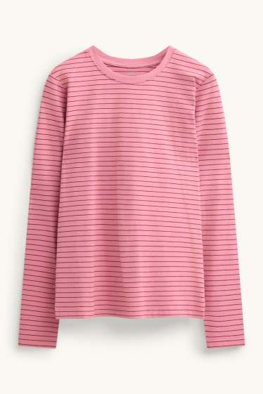 Dona - Samarreta de màniga llarga - slim fit - de ratlles - rosa/vermell