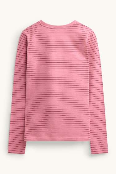 Dona - Samarreta de màniga llarga - slim fit - de ratlles - rosa/vermell