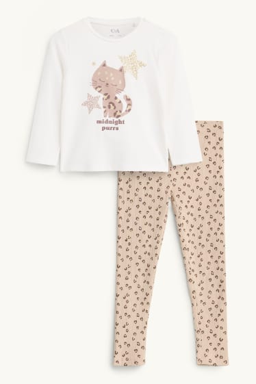 Kinder Mädchen - Leopard - Pyjama - 2 teilig - weiß / beige
