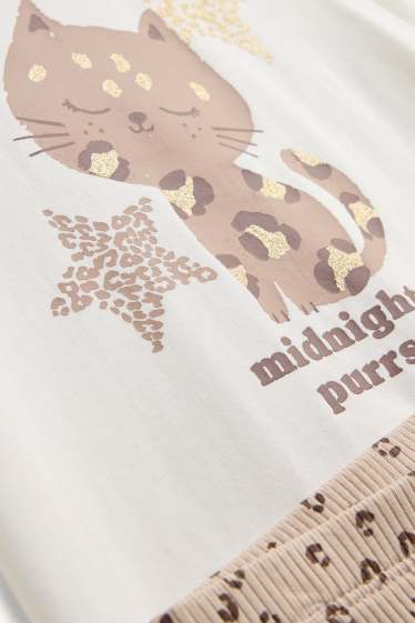 Kinder Mädchen - Leopard - Pyjama - 2 teilig - weiß / beige