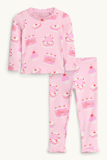 Kinder Mädchen - Kuchen - Pyjama - gerippt - 2 teilig - hellrosa