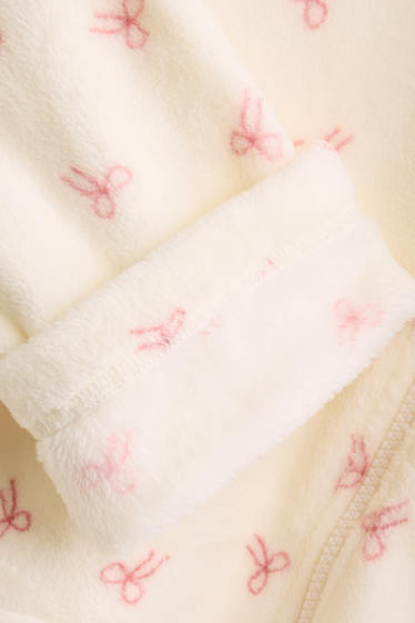 Damen - Fleece-Bademantel mit Kapuze - gemustert - cremefarben