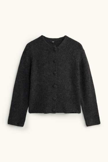Women - Cardigan - ribbed - dark gray