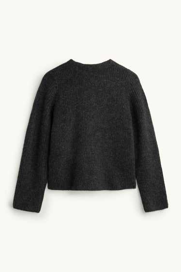 Women - Cardigan - ribbed - dark gray