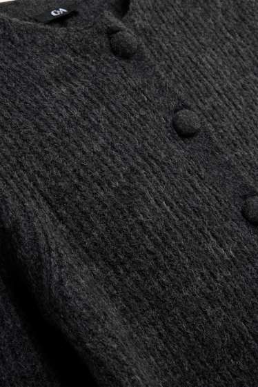Women - Cardigan - ribbed - dark gray