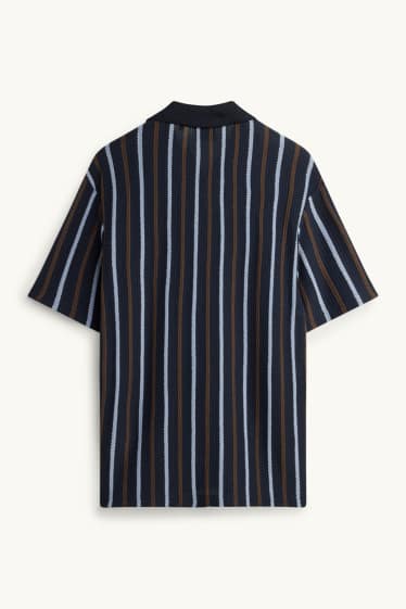 Hommes - Polo - relaxed fit - à rayures - finition texturée - bleu foncé