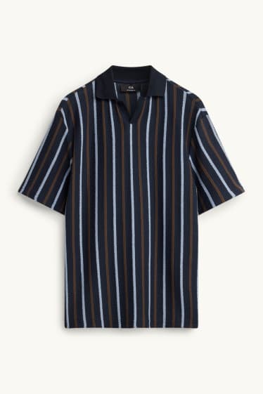 Hommes - Polo - relaxed fit - à rayures - finition texturée - bleu foncé