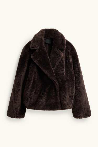 Femmes - Veste en imitation fourrure - doublée - marron foncé