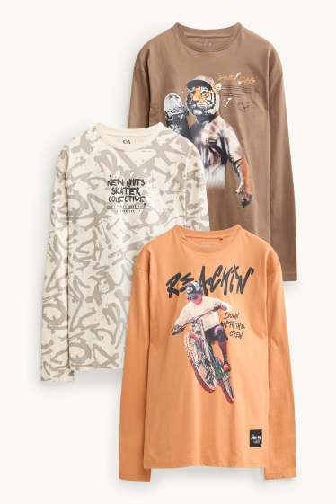Children Boys - Multipack of 3 - skater - long sleeve top - orange / cremewhite