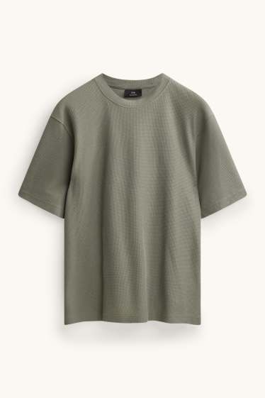 Hommes - T-shirt - relaxed fit - finition texturée - vert