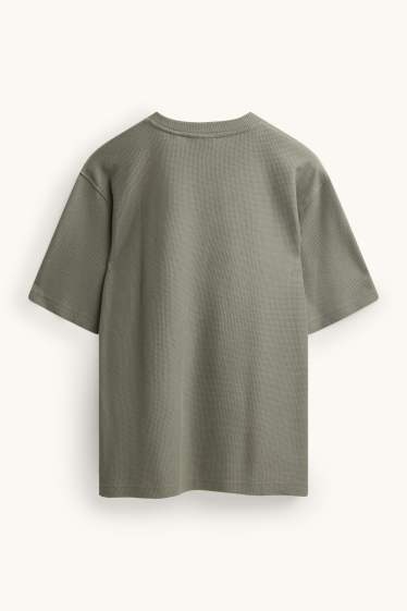 Hommes - T-shirt - relaxed fit - finition texturée - vert