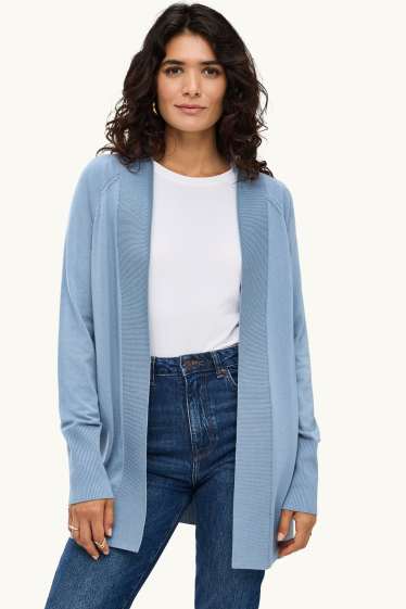 Dames - Lang gebreid vest - blauw