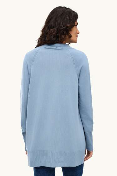 Dames - Lang gebreid vest - blauw
