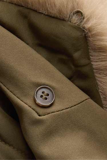 Damen - Crop Trenchcoat mit Kunstfellbesatz - wasserabweisend - khaki