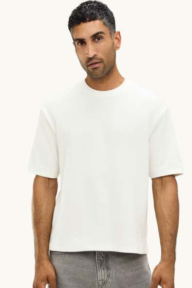 Hommes - T-shirt - Oversize - finition côtelée - blanc