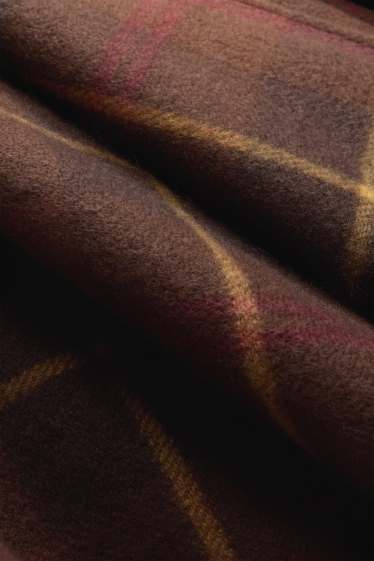 Dames - Poncho met franjes - geruit - bruin / geel