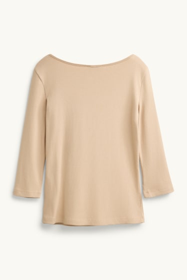 Dona - Samarreta de màniga llarga - slim fit - acanalada - torró