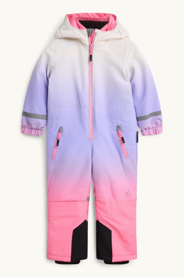 Children Girls - Ski suit with hood - lined - waterproof - patterned - white / pink