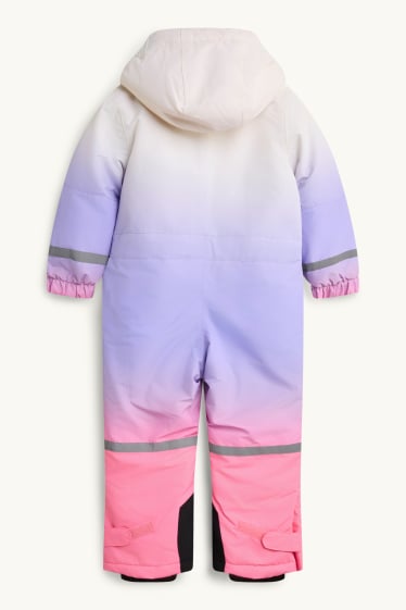 Children Girls - Ski suit with hood - lined - waterproof - patterned - white / pink