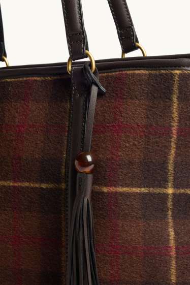 Damen - Großer Shopper - kariert - braun