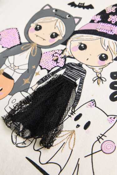 Bambine - Halloween - bambina, fantasma - maglia a maniche lunghe - effetto brillante - bianco crema
