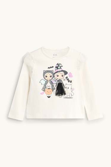 Bambine - Halloween - bambina, fantasma - maglia a maniche lunghe - effetto brillante - bianco crema