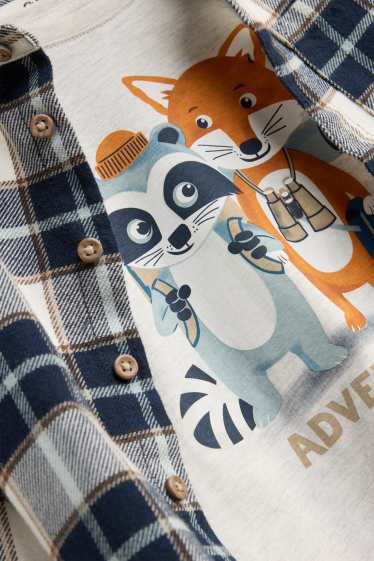 Kinder Buben - Fuchs und Waschbär - Set - Langarmshirt und Hemd - 2 teilig - dunkelblau