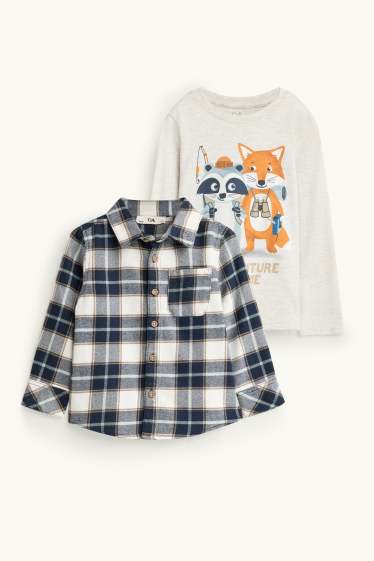 Kinder Buben - Fuchs und Waschbär - Set - Langarmshirt und Hemd - 2 teilig - dunkelblau