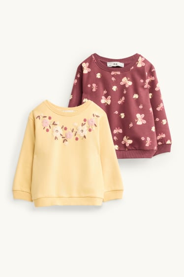 Kinderen: meisjes - Set van 2 - bloem en vlinder - sweatshirt - lichtgeel
