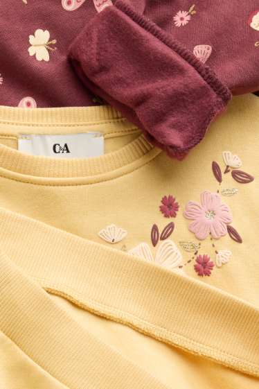 Kinderen: meisjes - Set van 2 - bloem en vlinder - sweatshirt - lichtgeel