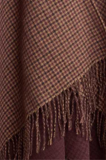Femmes - Poncho à franges - à carreaux - marron / beige