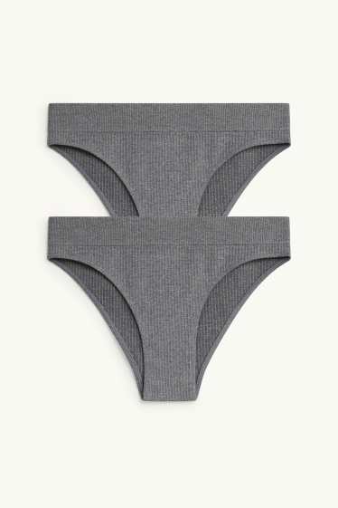Dames - Set van 2 - slip - naadloos - ribstof - grijs-mix