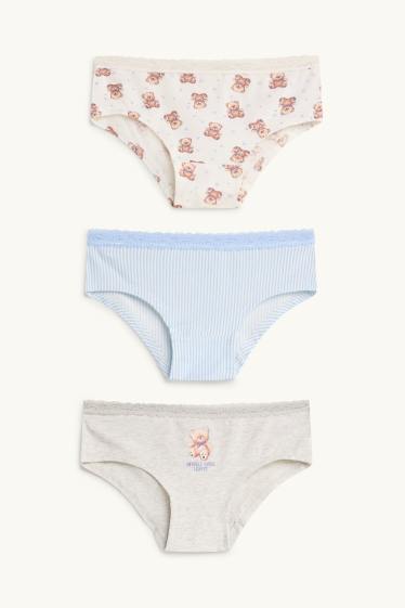 Kinderen: meisjes - Set van 3 - teddybeer - hipster - blauw / grijs