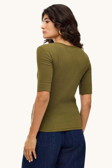 Damen - Henley-Shirt - Slim-Fit - gerippt - khaki
