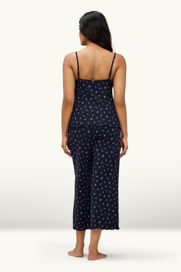 Dona - Pijama de teixit d'ordit calat - de flors - blau fosc