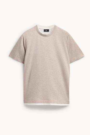 Herren - T-Shirt - Regular Fit - 2-in-1-Look - braun