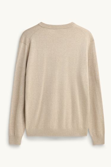 Men - V-neck jumper - sand-coloured