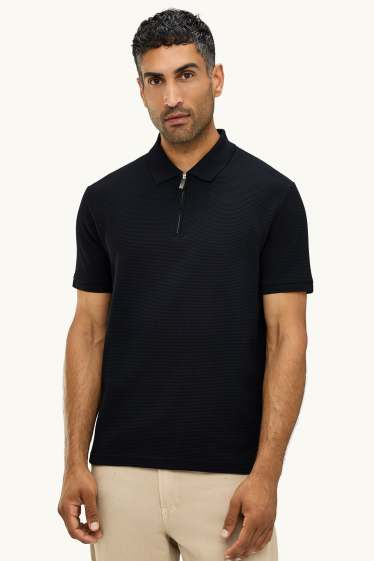 Pánské - Polokošile - regular fit - žebrovaná - černá