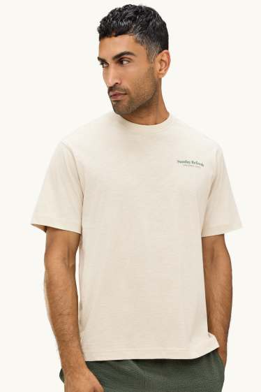 Hommes - T-shirt - relaxed fit - crème