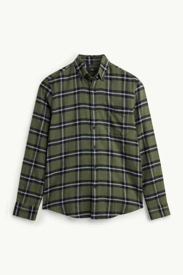 Hommes - Chemise - regular fit - col button-down - à carreaux - vert foncé / noir